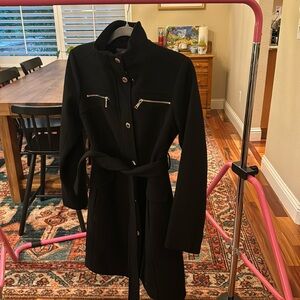 Vince Camuto Women's Black Warm Wool-Blend Belted Zip-Up Coat Jacket Size XS